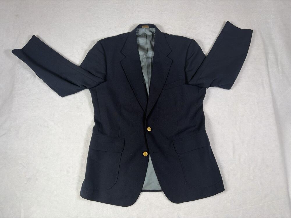 Stafford 2 Men’s Navy Blue Wool Blend Blazer Gold Tone Buttons 40R Classic